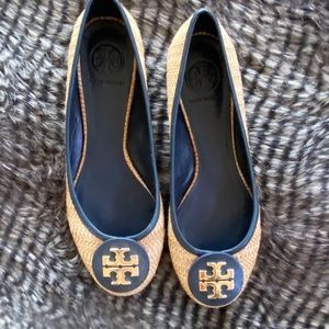 Tory Burch Natural and Navy Ballet Flats